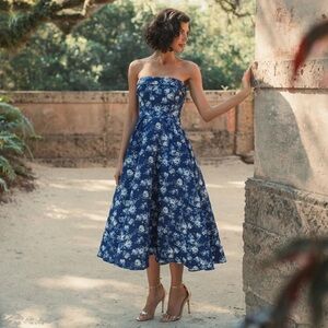 Mac Duggal Strapless Brocade Midi Dress 68617